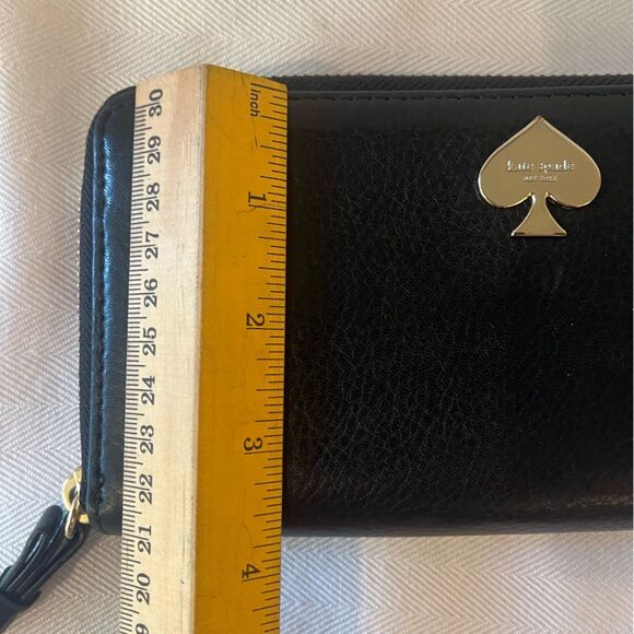 kate spade black leather wallet with black‎ and white stripe lining, like new! - Picture 9 of 11